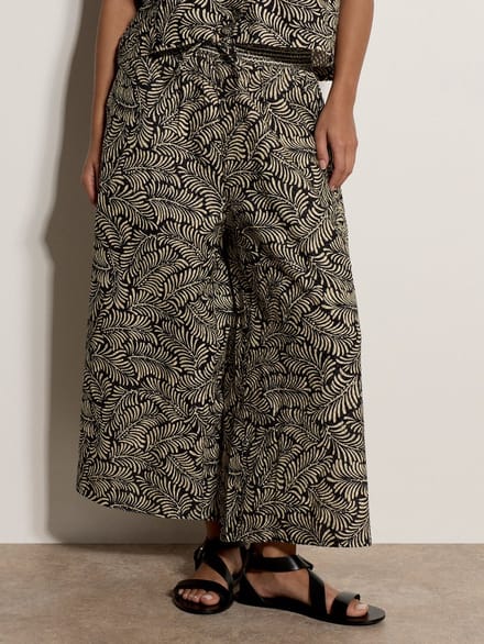 Katoenen culotte met bladprint