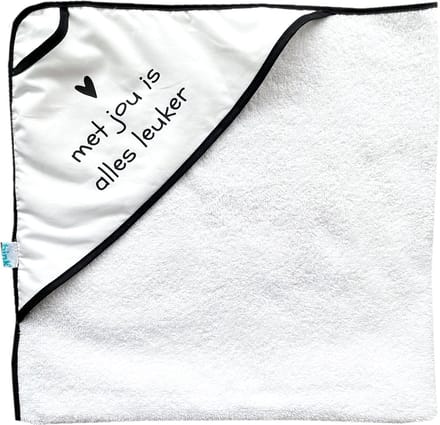 BINK Bedding Badcape "Met jou is alles leuker"  zwart wit