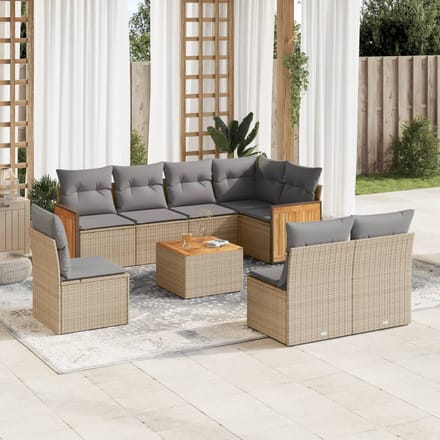 vidaXL - 9-delige - Loungeset - met - kussens - poly - rattan - beige
