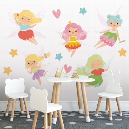 Wallvy - Muursticker - Kinderen - Kleurrijke Feeën - 75x150cm