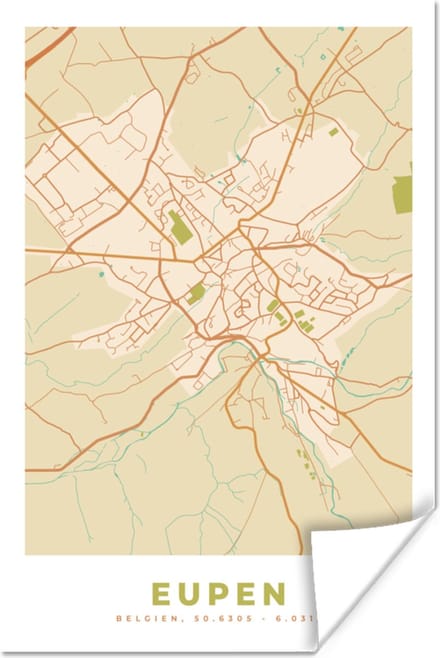 Poster Stadskaart - Plattegrond - Kaart - België - Eupen - 80x120 cm