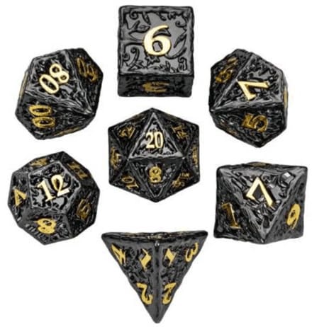 HOT Games dobbelstenen metaal zwart goud - DND set in luxe doos.