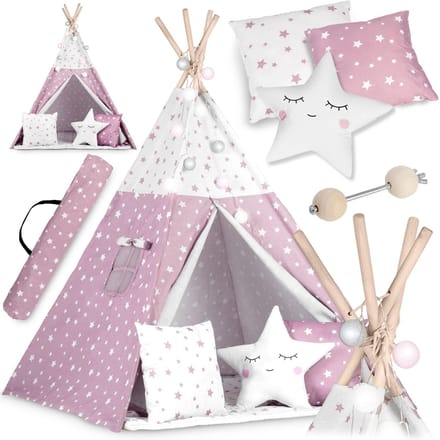 Nukido Tipi Tent voor Kinderen – Met Lichtjes – Roze met Sterren
