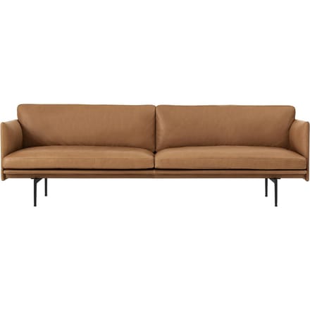 Muuto - Outline 3-zitsbank - zwart - Leer cognac - bruin
