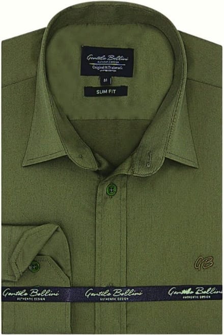 Heren Overhemd - Slim Fit - Luxury Plain Satijn - Groen - Maat S