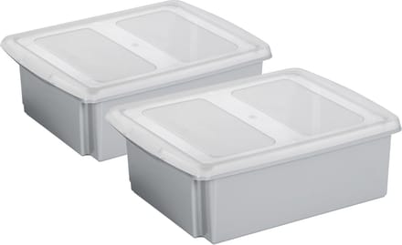 Sunware opslagboxen set - 2x stuks -17 liter - grijs - 45 x 36 x 14 cm - afsluitbare deksel