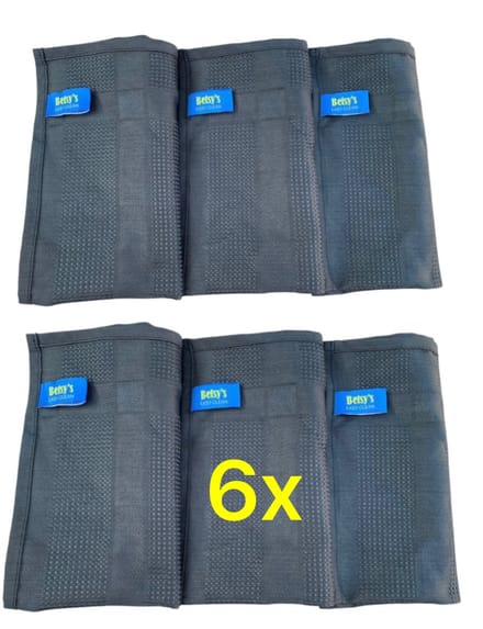 6x Betsys Easy Clean/Microvezel Ramenset/Schoonmaakdoek/40x40/Antraciet