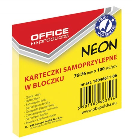 Memoblok, 76x76mm, neon geel, blok à 100 vel