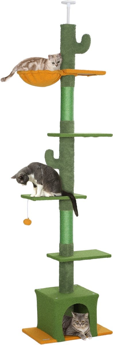 PawHut Katzenbaum-Spanplatte, Polyester-55L x 34B x 230-275H cm-Grün
