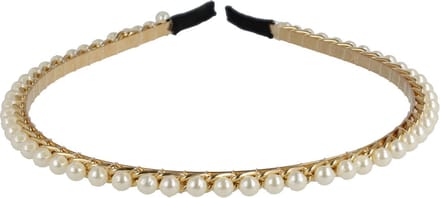Haarsoires Haarband Diadeem 0,5cm – Parels Ketting – Metaal – Wit Goud