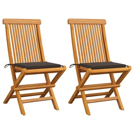 vidaXL - Inklapbare - stoelen - 2 - st - met - taupe - kussens - massief - teakhout