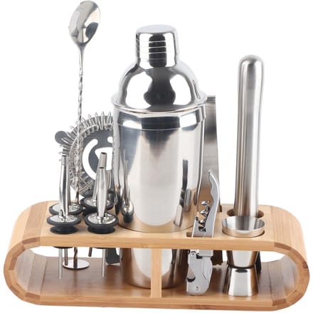 11-delige set roestvrijstalen cocktailshaker mixer drank bartender martini tools barset met hout gray