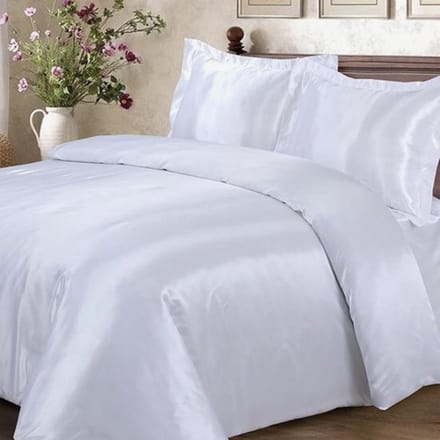 dekbedovertrek -Glans Satijn Uni -Tweepersoons- 200x200/220 cm +2 kussenslopen 60x70 cm- Wit