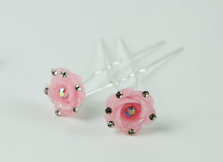 Haarpinnen bloem roze met strass.