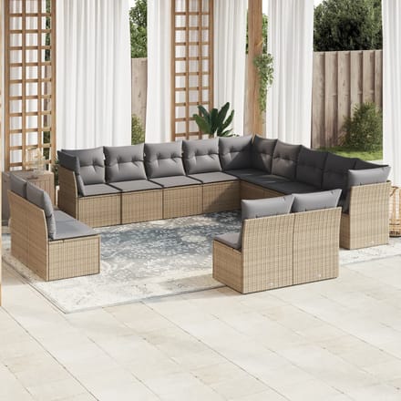 vidaXL - 13-delige - Loungeset - met - kussens - poly - rattan - beige