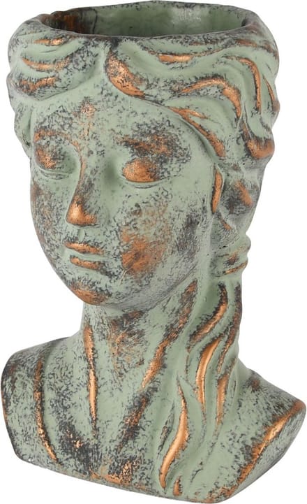 Dekoratief | Bloempot dameshoofd, grijs/goud, cement, 15x13x21cm | A250460