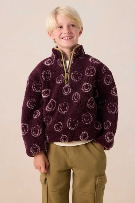 Sissy-Boy - Donkerrode teddy sweater met smileys