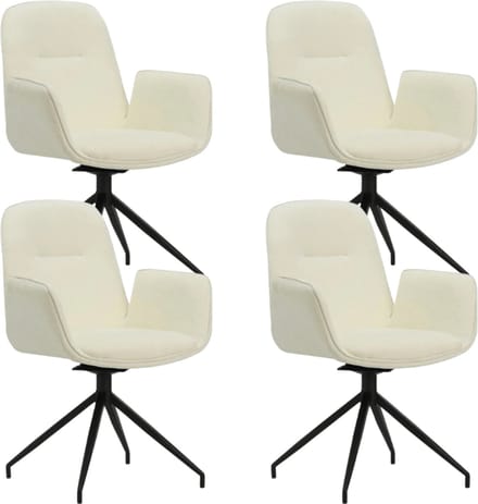 Dimehouse Set van 4 Draaibare Eetkamerstoelen Nela Chenille Crème - Met Armleuningen - Chenille - Design