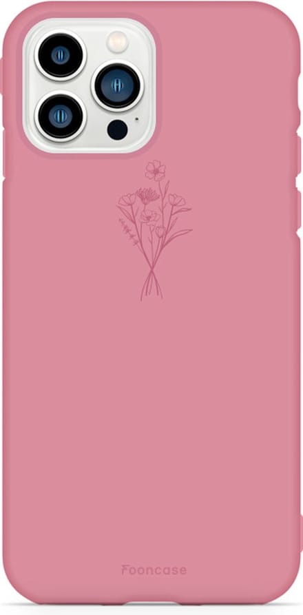 Fooncase Hoesje Geschikt voor iPhone 14 Pro - Shockproof Case - Back Cover / Soft Case - Terracotta / veldbloemen