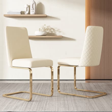 STILVORA Eetkamerstoel - Luxe Velvet Design - Set van 2 - Ruitvormig Achterkant Ontwerp - Voor Eetkamer En Lounge - Beige