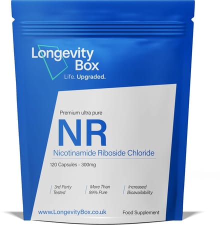 Longevity Box NR 300 mg nicotinamide riboside supplement 120 vegan capsules