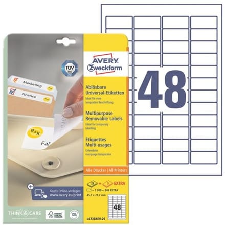 AVERY Zweckform universele etiketten, 45,7 x 21,2 mm, verwijderbaar