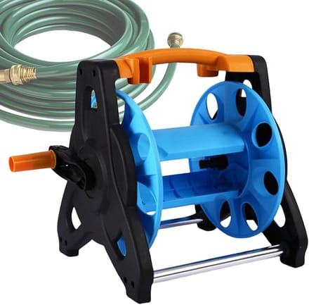 Slanghaspel Kar - Tuinslanghouder Mobiel - Water Geven - Stevige Stalen Constructie - 32.5x32x31.7 cm - Multicolor