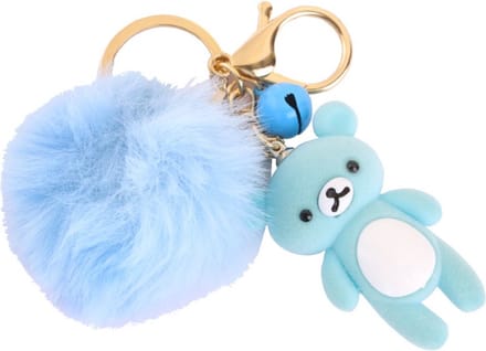 Sleutelhanger teddybeer met pompon - Lichtblauw