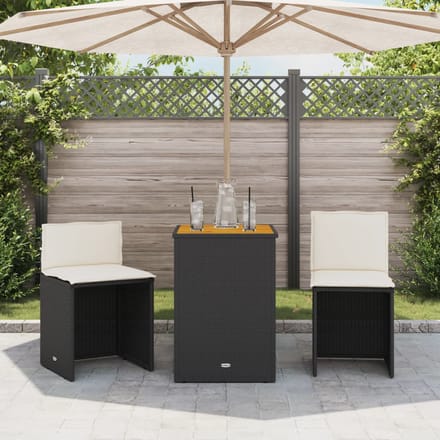 vidaXL - 3-delige - Bistroset - met - kussens - poly - rattan - zwart