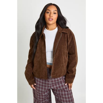 boohoo Dames PLUS SUÈDE BUTTON DOWN JAS | Chocolate | Maat: 28