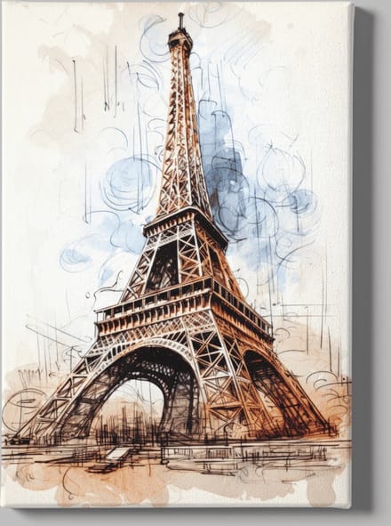 Canvas Schilderij - Abstract - Eiffeltoren - Parijs - Kunst - Wanddecoratie - 60x40x2 cm