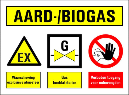 Aardgas of biogas opslag sticker 280 x 210 mm