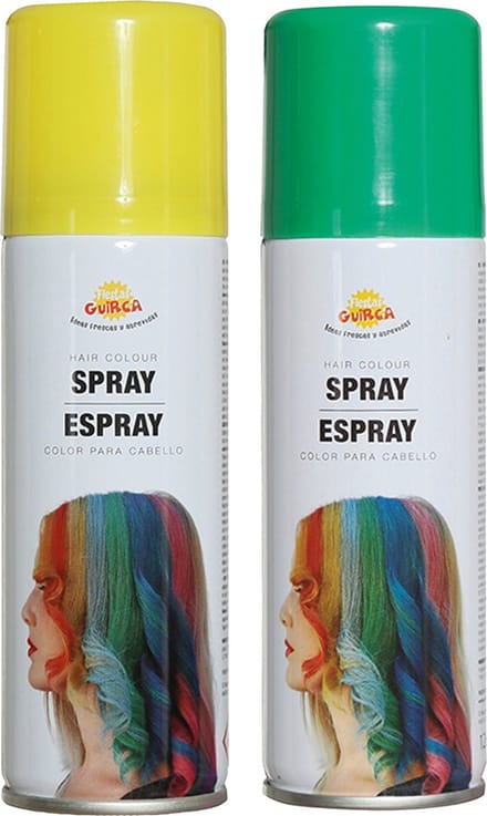 Fiesta Guirca Carnaval verkleed haar verf/spray - groen en geel - spuitbus - 125 ml