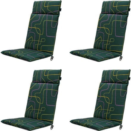 Madison - Tuinstoelkussen Hoge Rug Joah green - Ca. 120x50 cm - Set van 4
