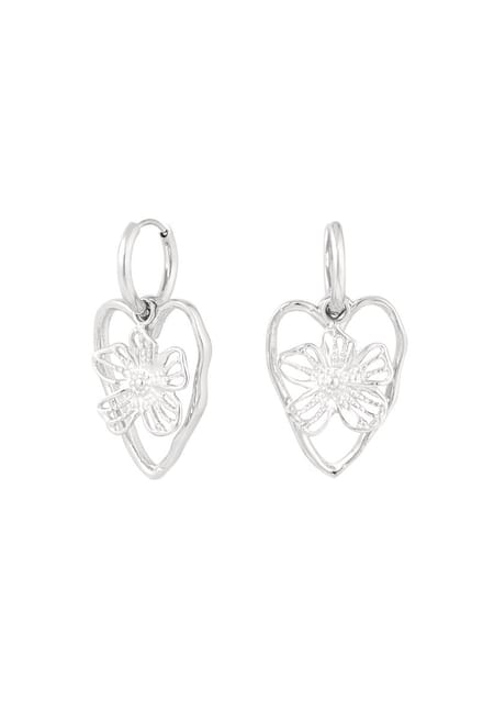 Yehwang - Oorbellen - Statement Flower Heart - Zilver - Stainless steel