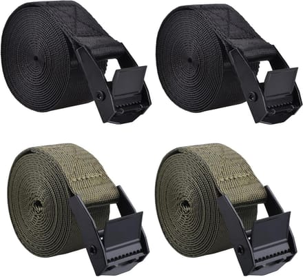 Azarxis Sjorren Ratchet Bandjes 4 Pack (Zwart - 2 Pack + Legergroen - 2 Pack, 3m)