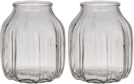 Bellatio Design Bloemenvaas klein - 2x - helder transparant glas - D14 x H16 cm - vaas