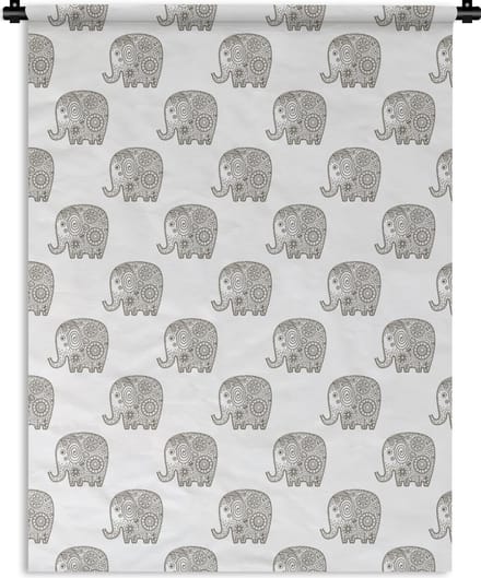 Wandkleed - Wanddoek - Doodle - Olifant - Design - 150x200 cm - Wandtapijt