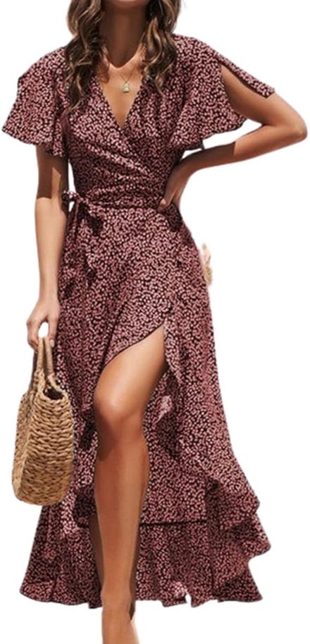 Zomer Casual Maxi Wikkeljurk met Split en Flared Mouwen