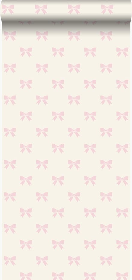 Origin Wallcoverings behang strikjes glanzend wit en licht roze - 346846 - 53 cm x 10,05 m