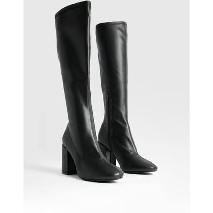 boohoo Dames Wide Fit Stretch Kniehoge Laarzen | Black | Maat: 3
