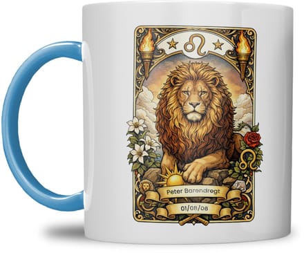 Sterrenbeeld mok - Leeuw - Licht Blauw - Tarot mok - Gepersonaliseerd met naam en datum