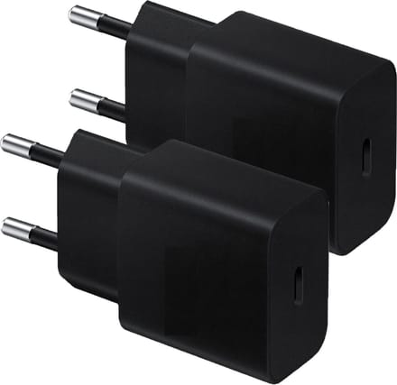 25w Super Fast Charger voor S24,S23,S22,S21,S20,Plus,Ultra - 2 Stuks - Zwart