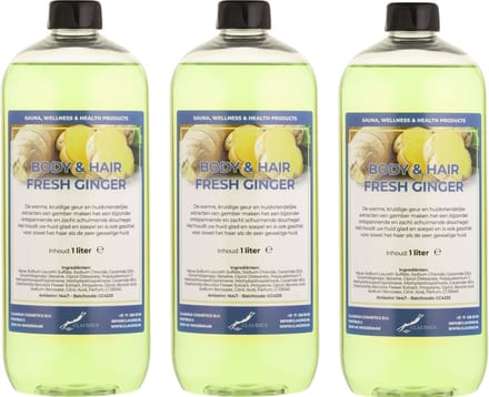 Body & Hair Fresh Ginger 1 Liter - set van 3 stuks - 2 in 1 voor lichaam en haar.