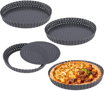 Set van 4 geperforeerde quicheblikken van 20 cm, antiaanbakvormen