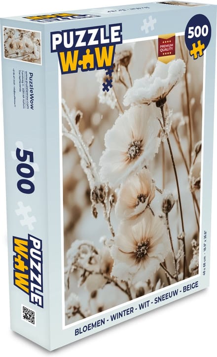 Puzzel Bloemen - Winter - Wit - Sneeuw - Beige - Legpuzzel - Puzzel 500 stukjes