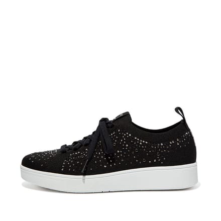 Fit Flop Dames Rally Crystal Gehaakte Sneakers (Zwart)