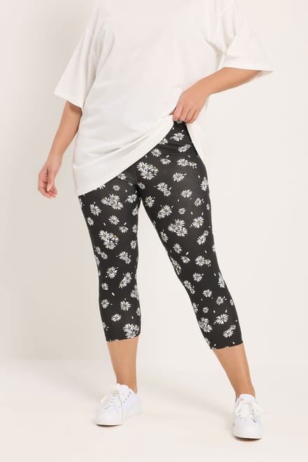 Yours 2Pack Zwarte Cropped Leggings Met Madeliefjes Size 46