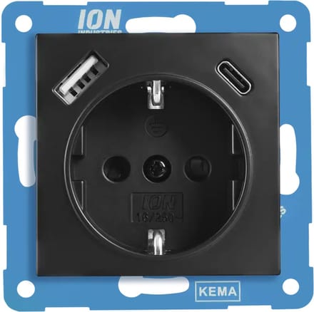 ION E1 inbouw contactdoos zwart 1-voudig randaarde usb a/c