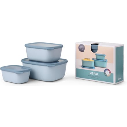 Mepal Cirqula Rechthoekige Multi Kom Set - 3 stuks, 750 mL + 1500 mL + 3000 mL, Noordse Blauw